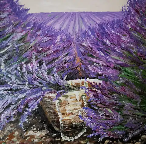 Лавандовое поле. Прованс — картина маслом, 60×60 см