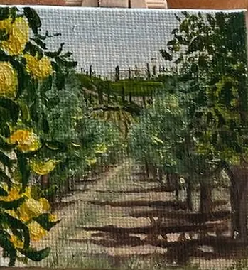 Лимонная аллея — картина маслом, 10×12 см
