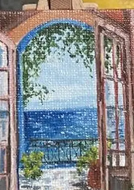 Окно на море — картина маслом, 9×12 см