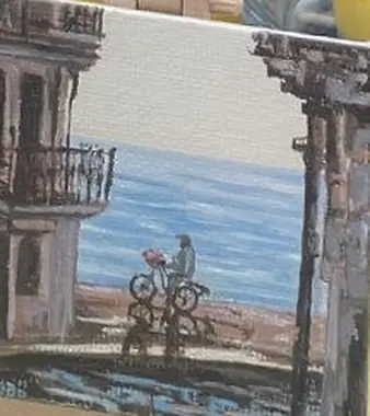 Балкон над морем — картина маслом, 10×10 см
