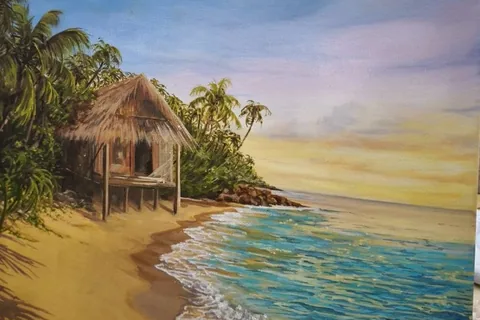 Бунгало. Тропический берег — картина маслом, 60×40 см
