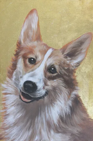 Корги. Портрет на золоте — картина маслом, 40×60 см