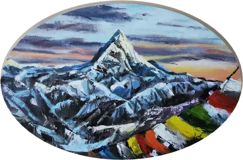 Гималаи. Флаги. Овальное тондо — овальная картина маслом, 60×40 см